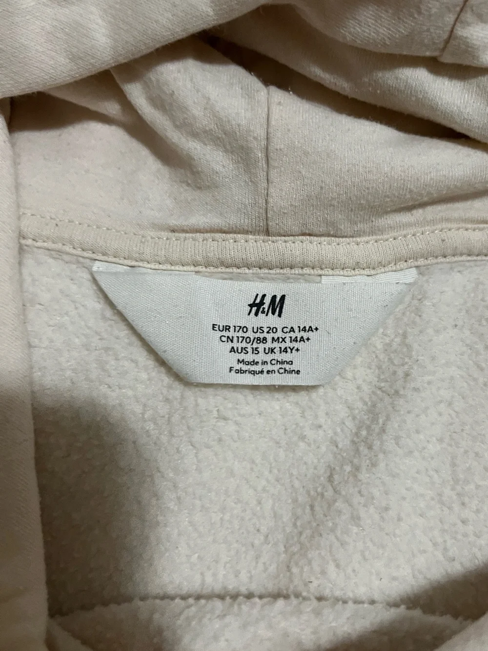 H&M Big Kids Teen Hoodie with Teddy Bear Athletic Club Graphic Ecru Sz 20 School